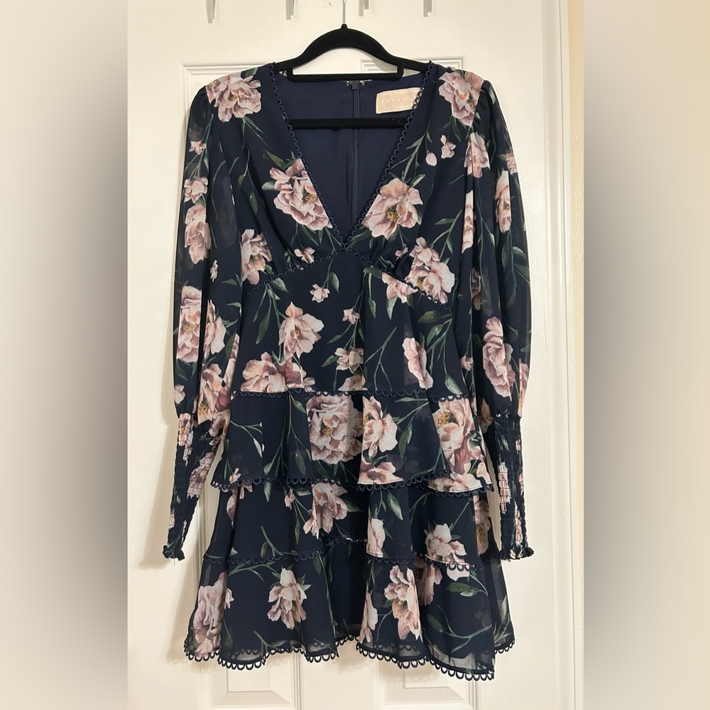 Keepsake The Label Dark Floral Mini Dress Sz XS Homecoming Romantic Long Sleeve